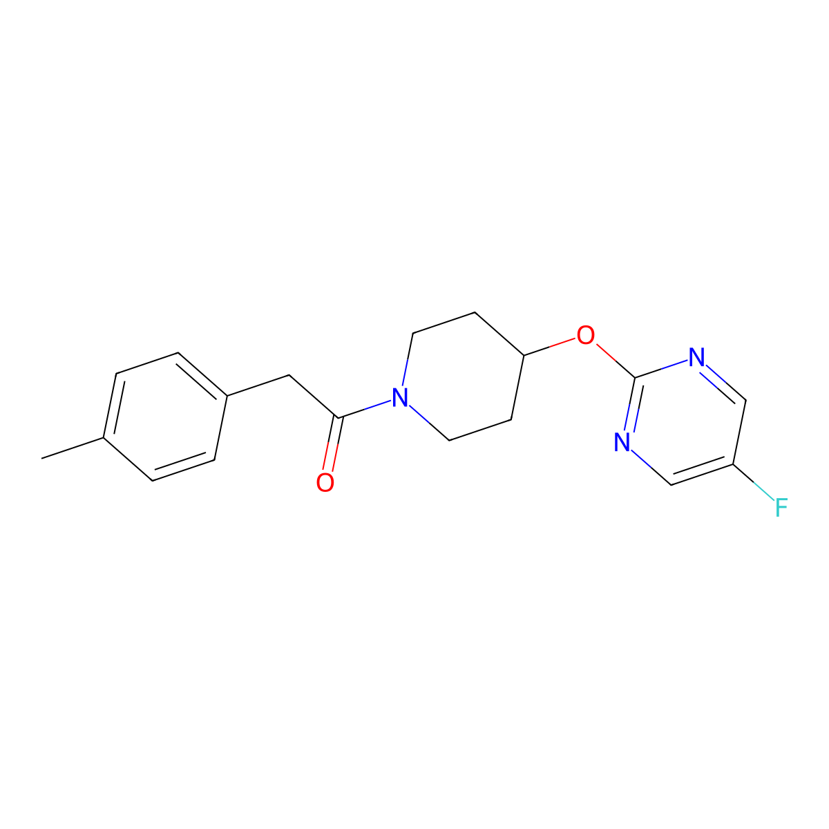 1-{4-[(5-Fluoropyrimidin-2-yl)oxy]piperidin-1-yl}-2-(4-methylphenyl)ethan-1-one molecular structure, CAS 2380079-96-7