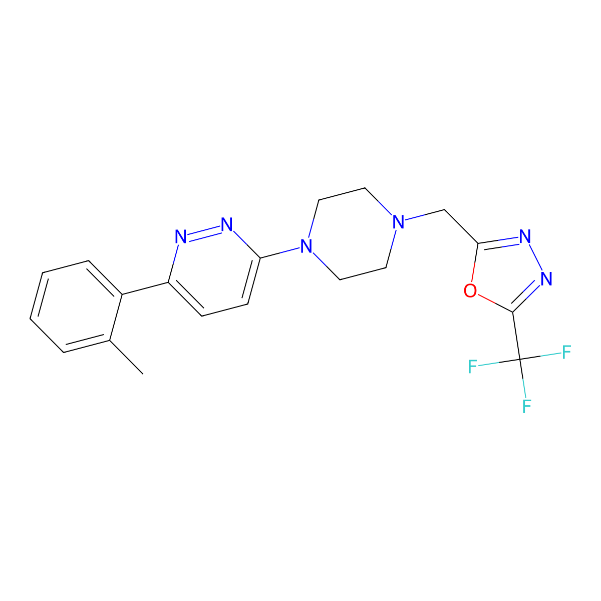 3-(2-Methylphenyl)-6-(4-{[5-(trifluoromethyl)-1,3,4-oxadiazol-2-yl]methyl}piperazin-1-yl)pyridazine molecular structure, CAS 2380080-05-5