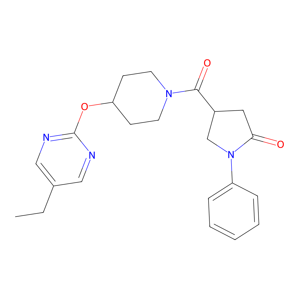4-{4-[(5-Ethylpyrimidin-2-yl)oxy]piperidine-1-carbonyl}-1-phenylpyrrolidin-2-one molecular structure, CAS 2380080-07-7