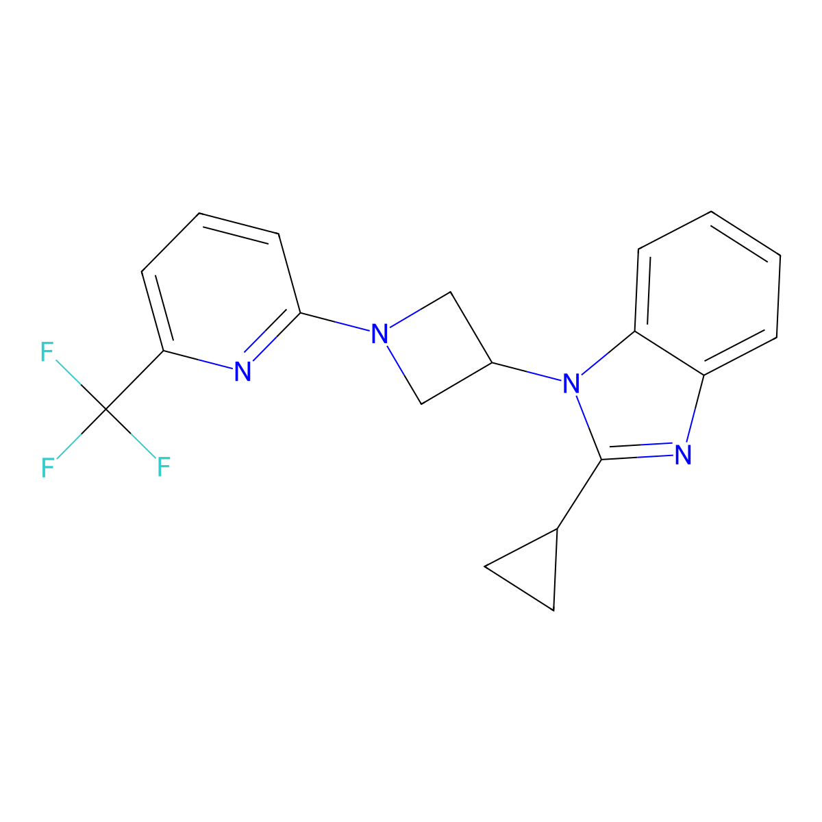 2-cyclopropyl-1-{1-[6-(trifluoromethyl)pyridin-2-yl]azetidin-3-yl}-1H-1,3-benzodiazole molecular structure, CAS 2380080-11-3