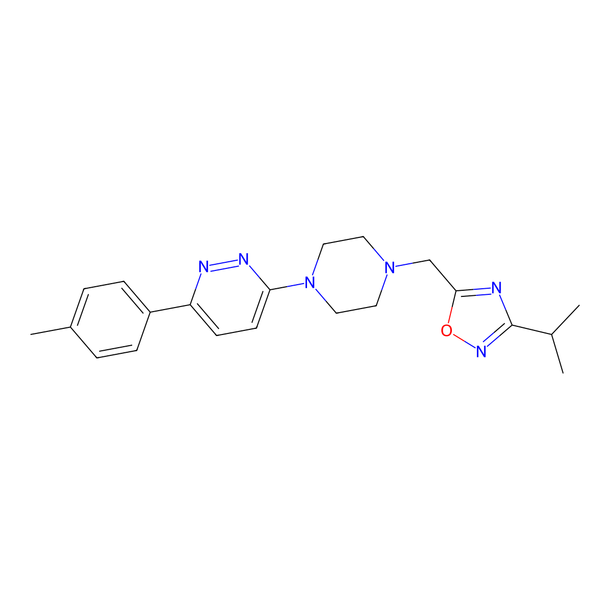 3-(4-Methylphenyl)-6-(4-{[3-(propan-2-yl)-1,2,4-oxadiazol-5-yl]methyl}piperazin-1-yl)pyridazine molecular structure, CAS 2380080-14-6