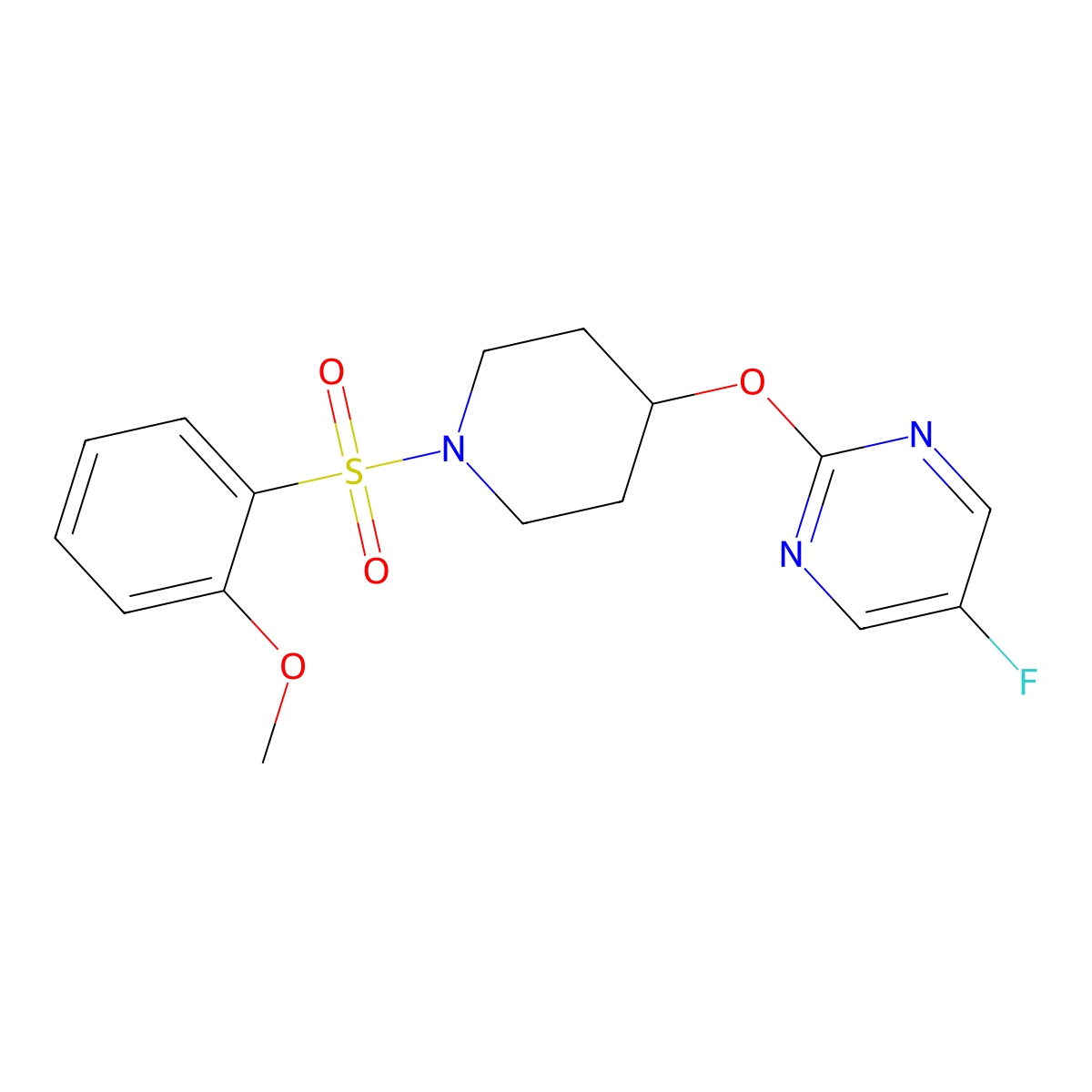 5-Fluoro-2-{[1-(2-methoxybenzenesulfonyl)piperidin-4-yl]oxy}pyrimidine molecular structure, CAS 2380080-16-8