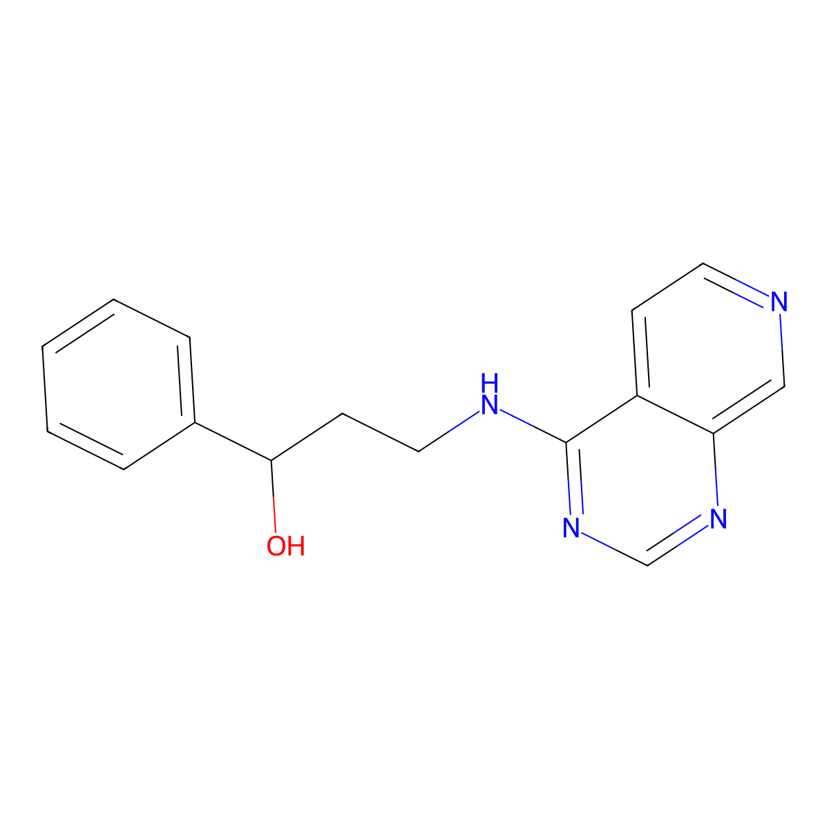 1-Phenyl-3-({pyrido[3,4-d]pyrimidin-4-yl}amino)propan-1-ol molecular structure, CAS 2380080-22-6