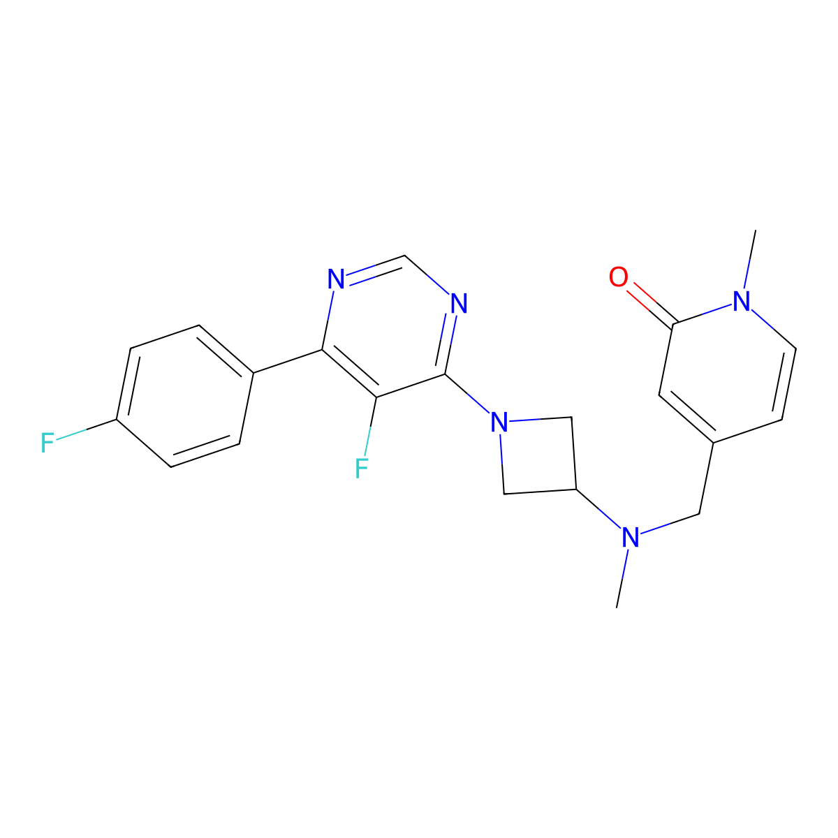4-[({1-[5-Fluoro-6-(4-fluorophenyl)pyrimidin-4-yl]azetidin-3-yl}(methyl)amino)methyl]-1-methyl-1,2-dihydropyridin-2-one molecular structure, CAS 2380080-23-7