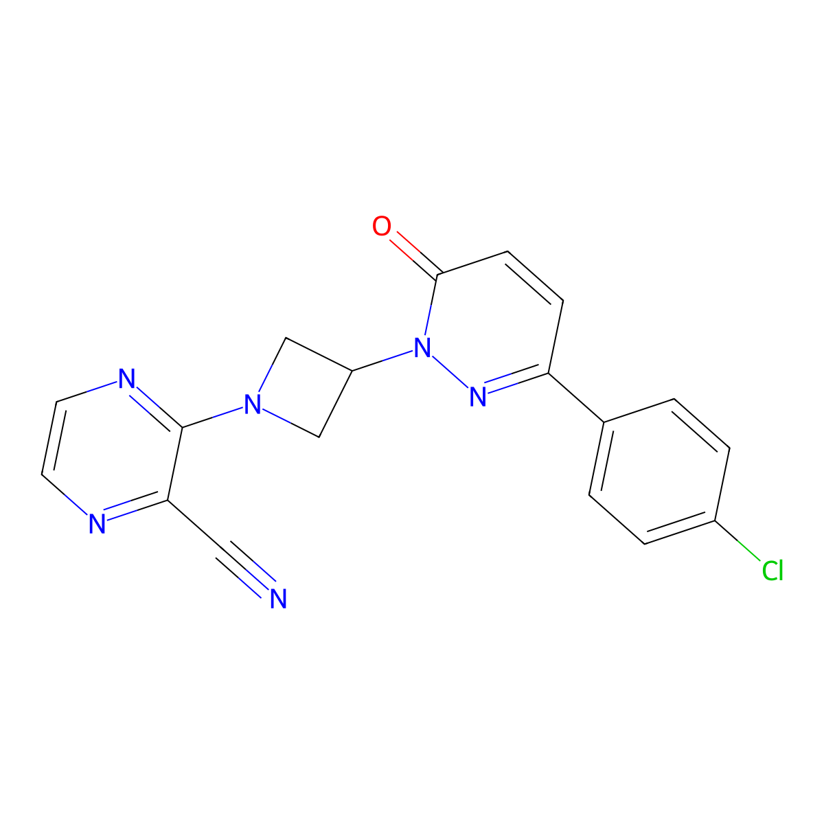 3-{3-[3-(4-Chlorophenyl)-6-oxo-1,6-dihydropyridazin-1-yl]azetidin-1-yl}pyrazine-2-carbonitrile molecular structure, CAS 2380080-28-2