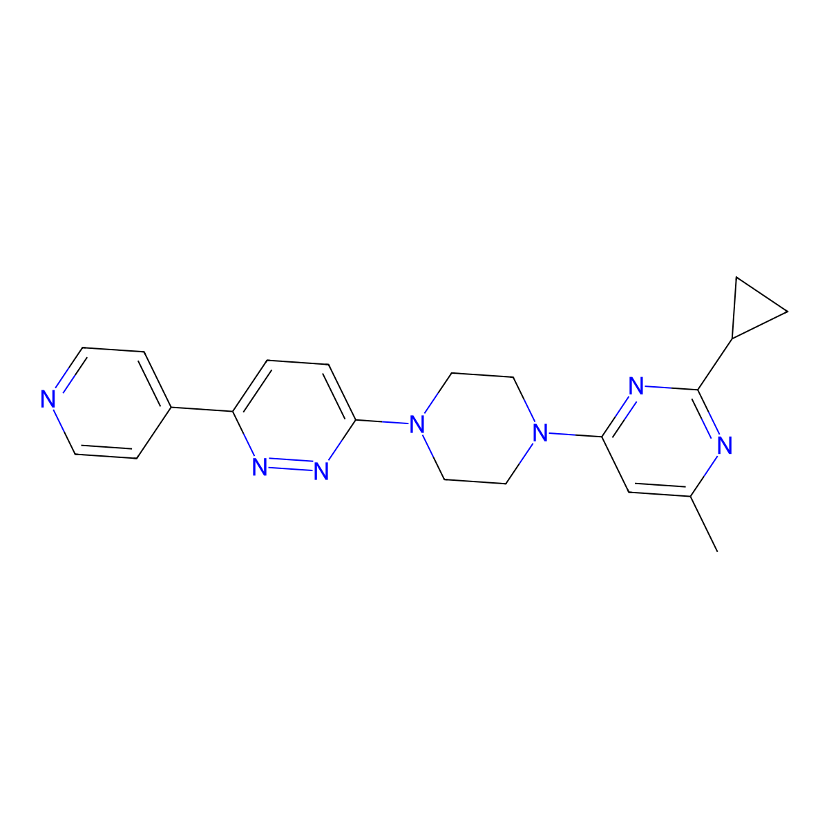 2-Cyclopropyl-4-methyl-6-{4-[6-(pyridin-4-yl)pyridazin-3-yl]piperazin-1-yl}pyrimidine molecular structure, CAS 2380080-29-3