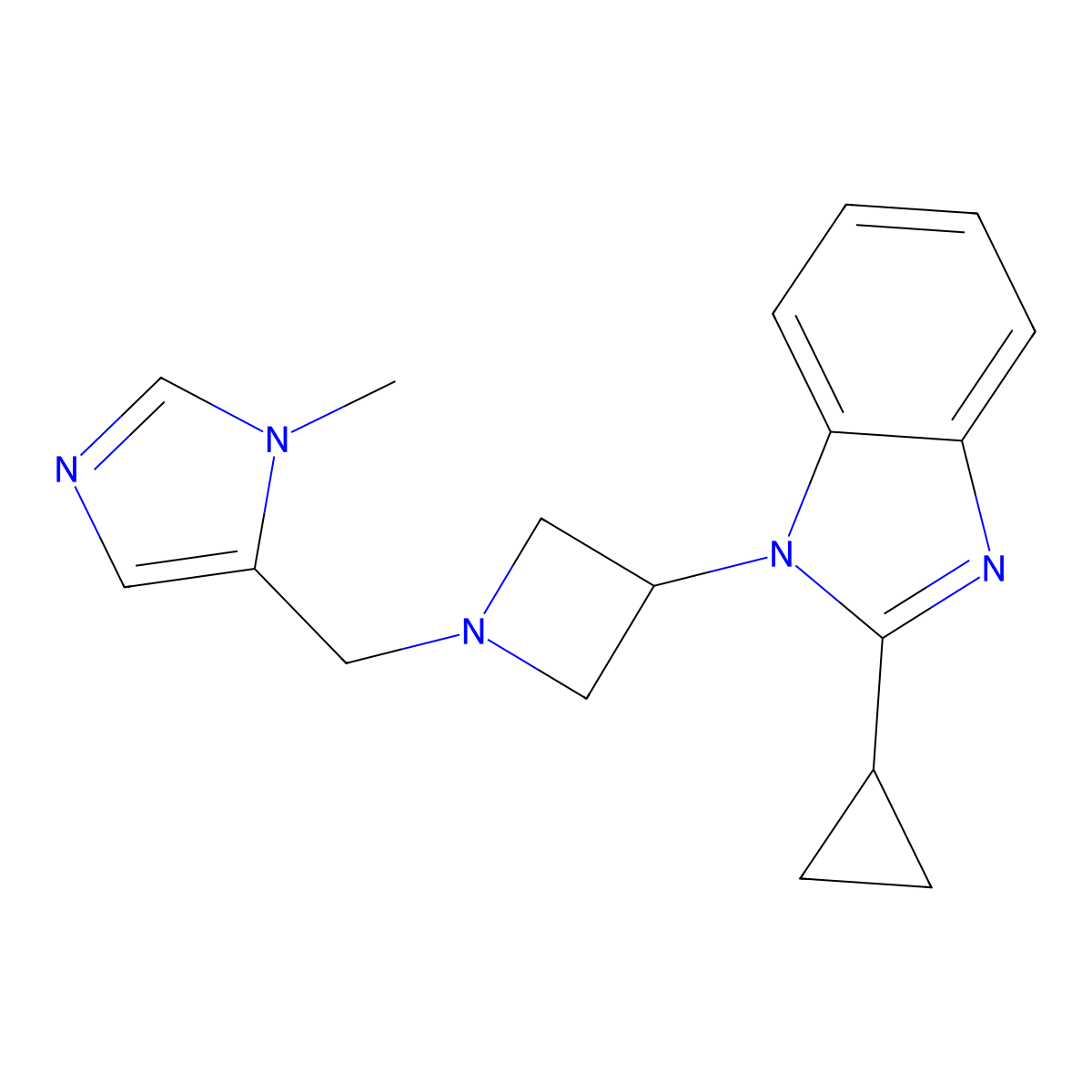 2-cyclopropyl-1-{1-[(1-methyl-1H-imidazol-5-yl)methyl]azetidin-3-yl}-1H-1,3-benzodiazole molecular structure, CAS 2380080-30-6