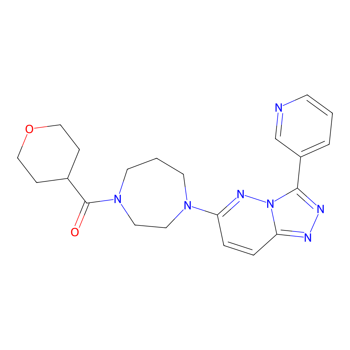 1-(Oxane-4-carbonyl)-4-[3-(pyridin-3-yl)-[1,2,4]triazolo[4,3-b]pyridazin-6-yl]-1,4-diazepane molecular structure, CAS 2380080-32-8