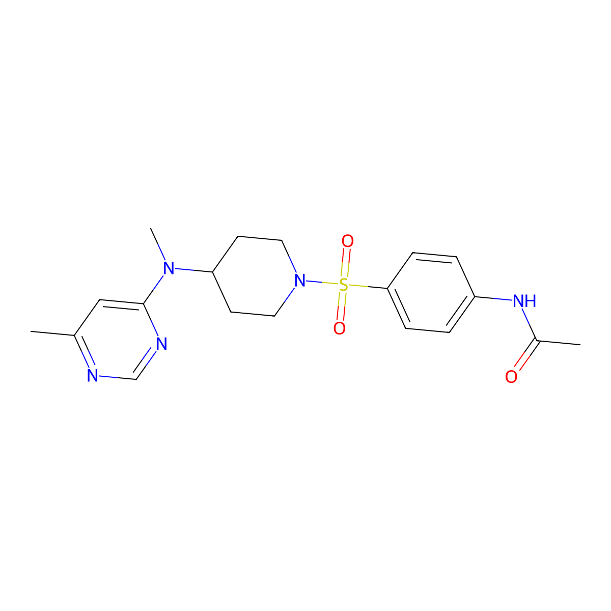 N-[4-({4-[methyl(6-methylpyrimidin-4-yl)amino]piperidin-1-yl}sulfonyl)phenyl]acetamide molecular structure, CAS 2380080-35-1