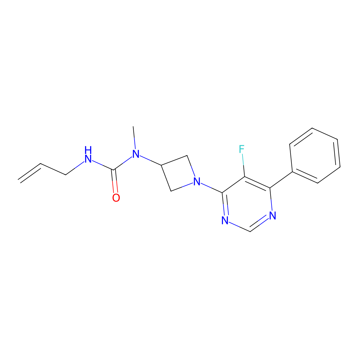 1-[1-(5-Fluoro-6-phenylpyrimidin-4-yl)azetidin-3-yl]-1-methyl-3-(prop-2-en-1-yl)urea molecular structure, CAS 2380080-36-2