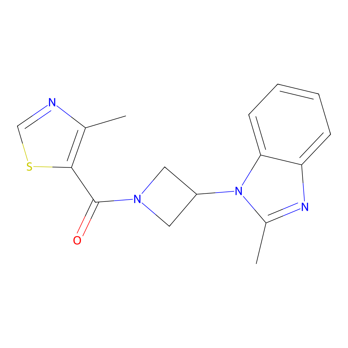 2-methyl-1-[1-(4-methyl-1,3-thiazole-5-carbonyl)azetidin-3-yl]-1H-1,3-benzodiazole molecular structure, CAS 2380080-37-3