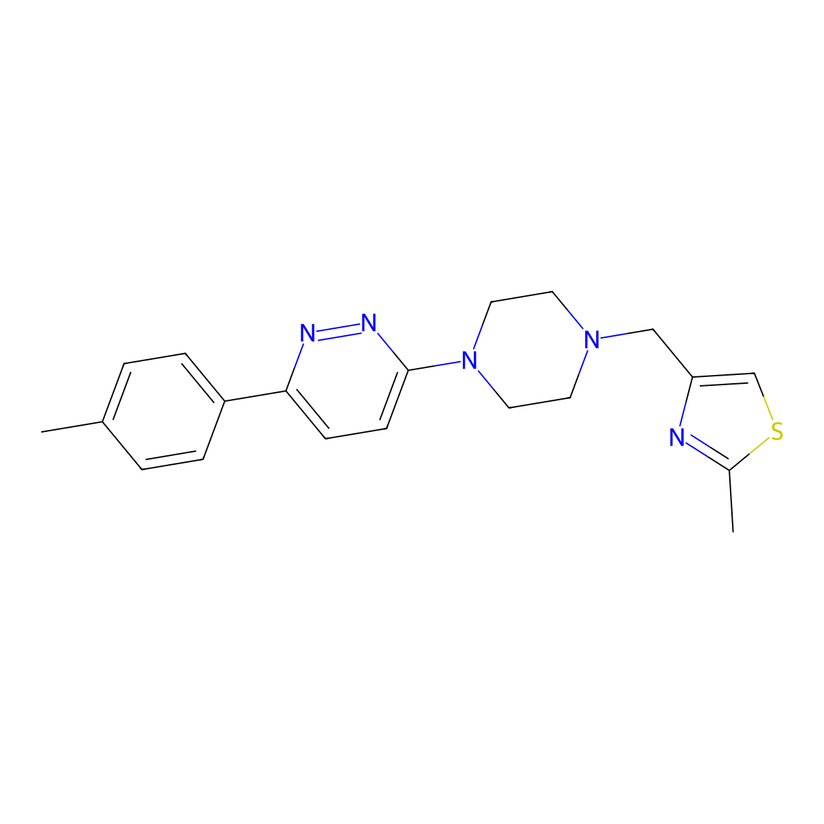 3-{4-[(2-Methyl-1,3-thiazol-4-yl)methyl]piperazin-1-yl}-6-(4-methylphenyl)pyridazine molecular structure, CAS 2380080-40-8