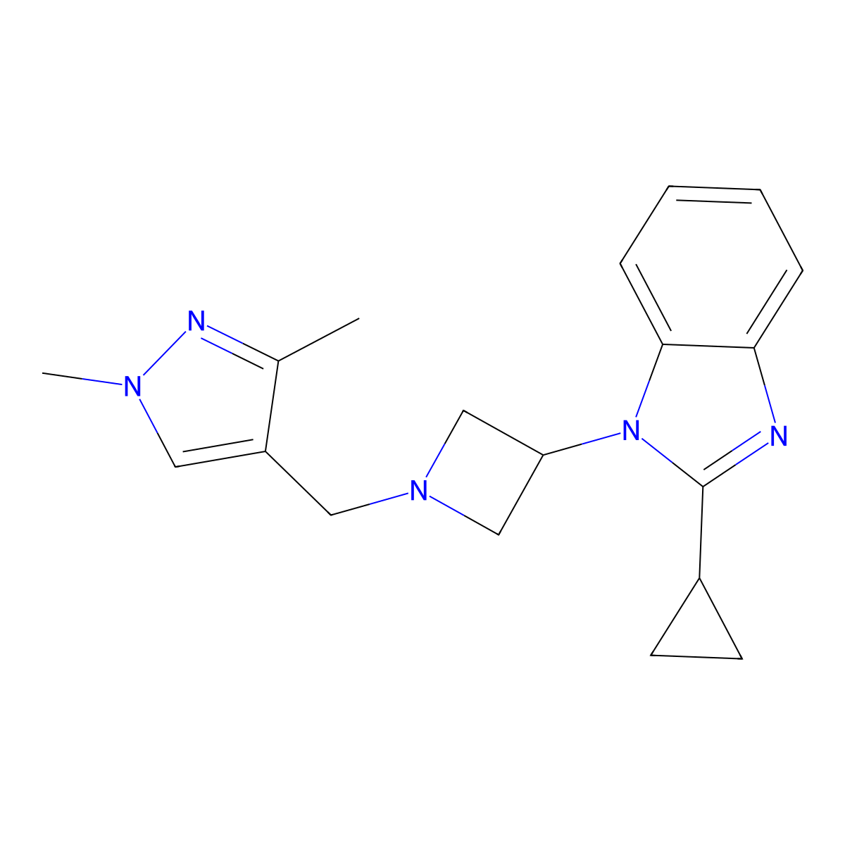 2-cyclopropyl-1-{1-[(1,3-dimethyl-1H-pyrazol-4-yl)methyl]azetidin-3-yl}-1H-1,3-benzodiazole molecular structure, CAS 2380080-41-9