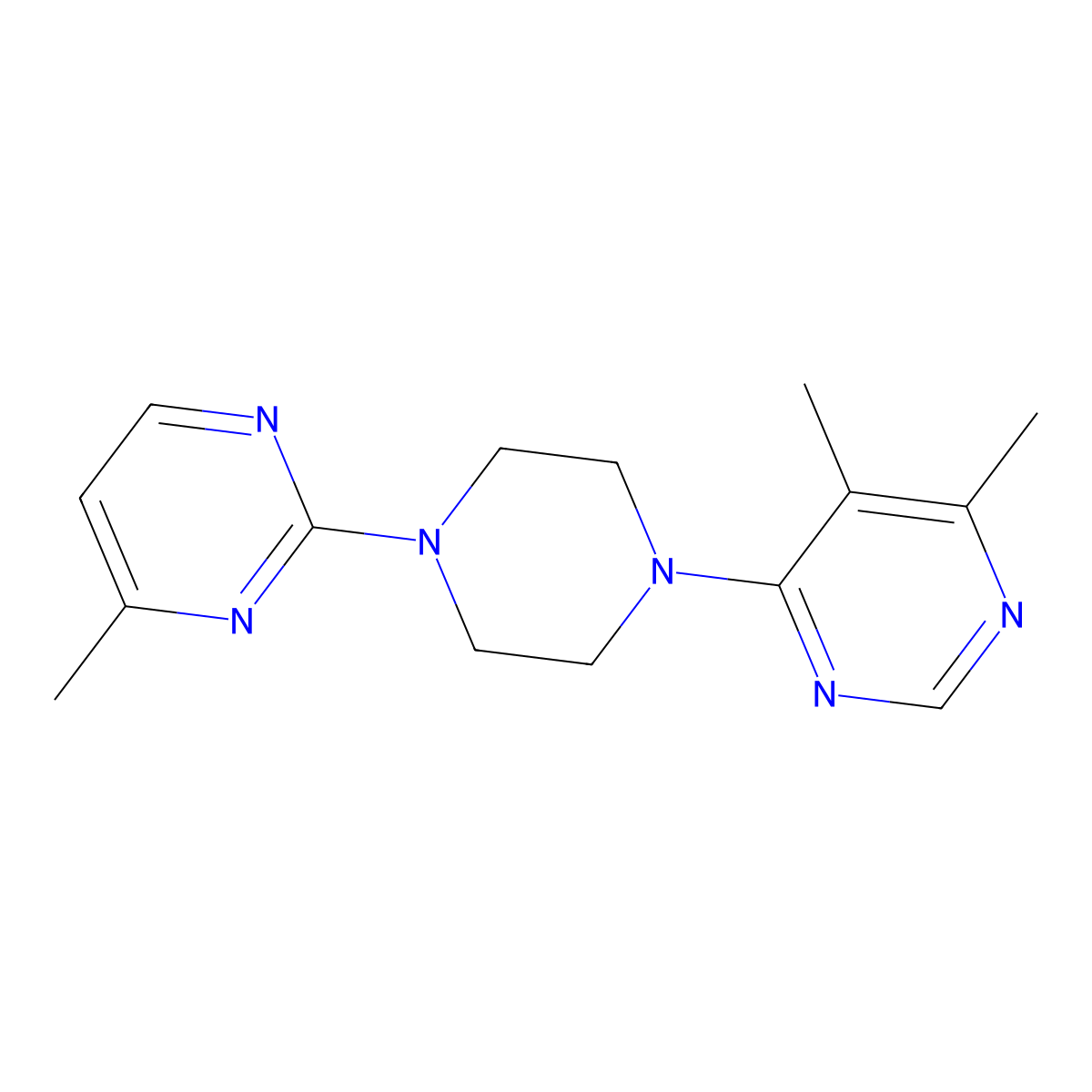 4,5-Dimethyl-6-[4-(4-methylpyrimidin-2-yl)piperazin-1-yl]pyrimidine molecular structure, CAS 2380080-44-2