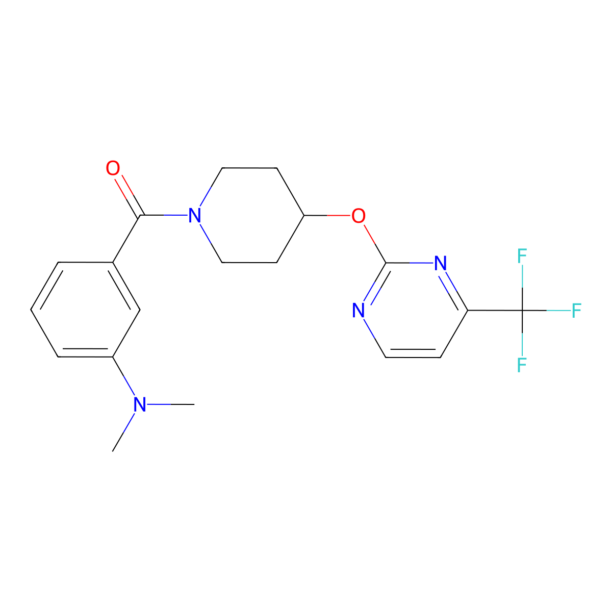 N,N-dimethyl-3-(4-{[4-(trifluoromethyl)pyrimidin-2-yl]oxy}piperidine-1-carbonyl)aniline molecular structure, CAS 2380080-53-3