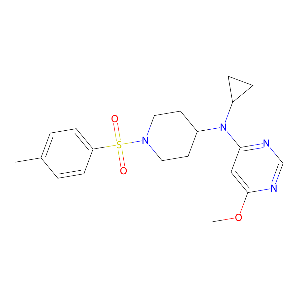 N-cyclopropyl-6-methoxy-N-[1-(4-methylbenzenesulfonyl)piperidin-4-yl]pyrimidin-4-amine molecular structure, CAS 2380080-54-4