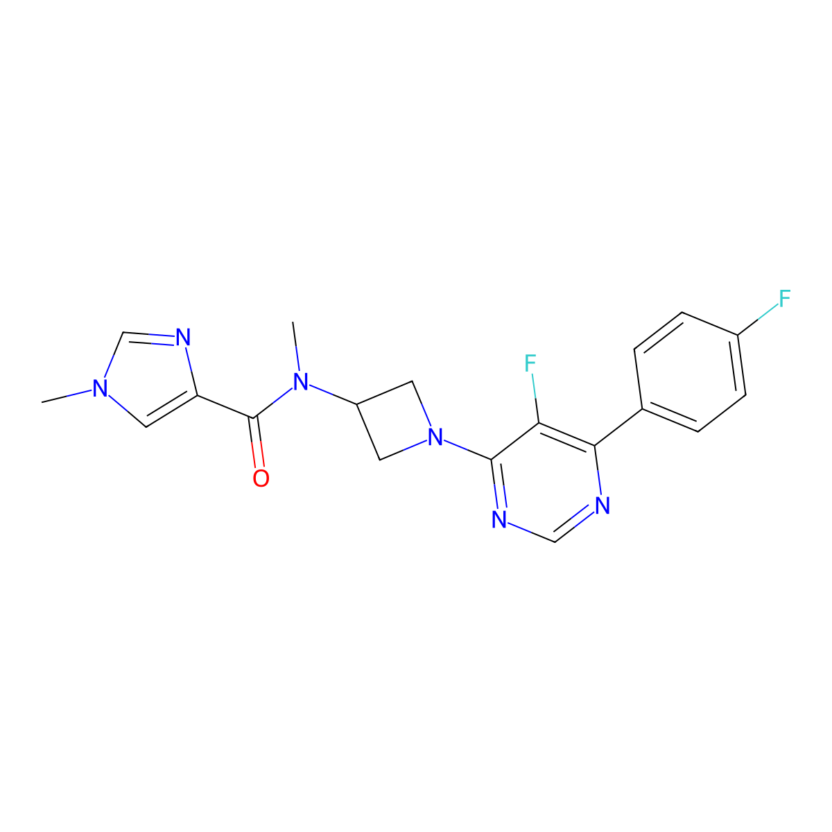 N-{1-[5-fluoro-6-(4-fluorophenyl)pyrimidin-4-yl]azetidin-3-yl}-N,1-dimethyl-1H-imidazole-4-carboxamide molecular structure, CAS 2380080-62-4