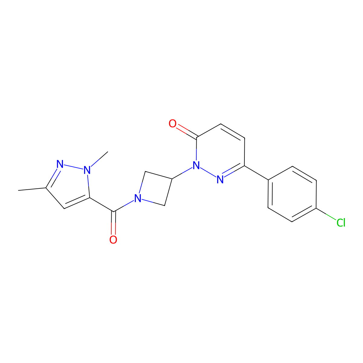 6-(4-chlorophenyl)-2-[1-(1,3-dimethyl-1H-pyrazole-5-carbonyl)azetidin-3-yl]-2,3-dihydropyridazin-3-one molecular structure, CAS 2380080-63-5