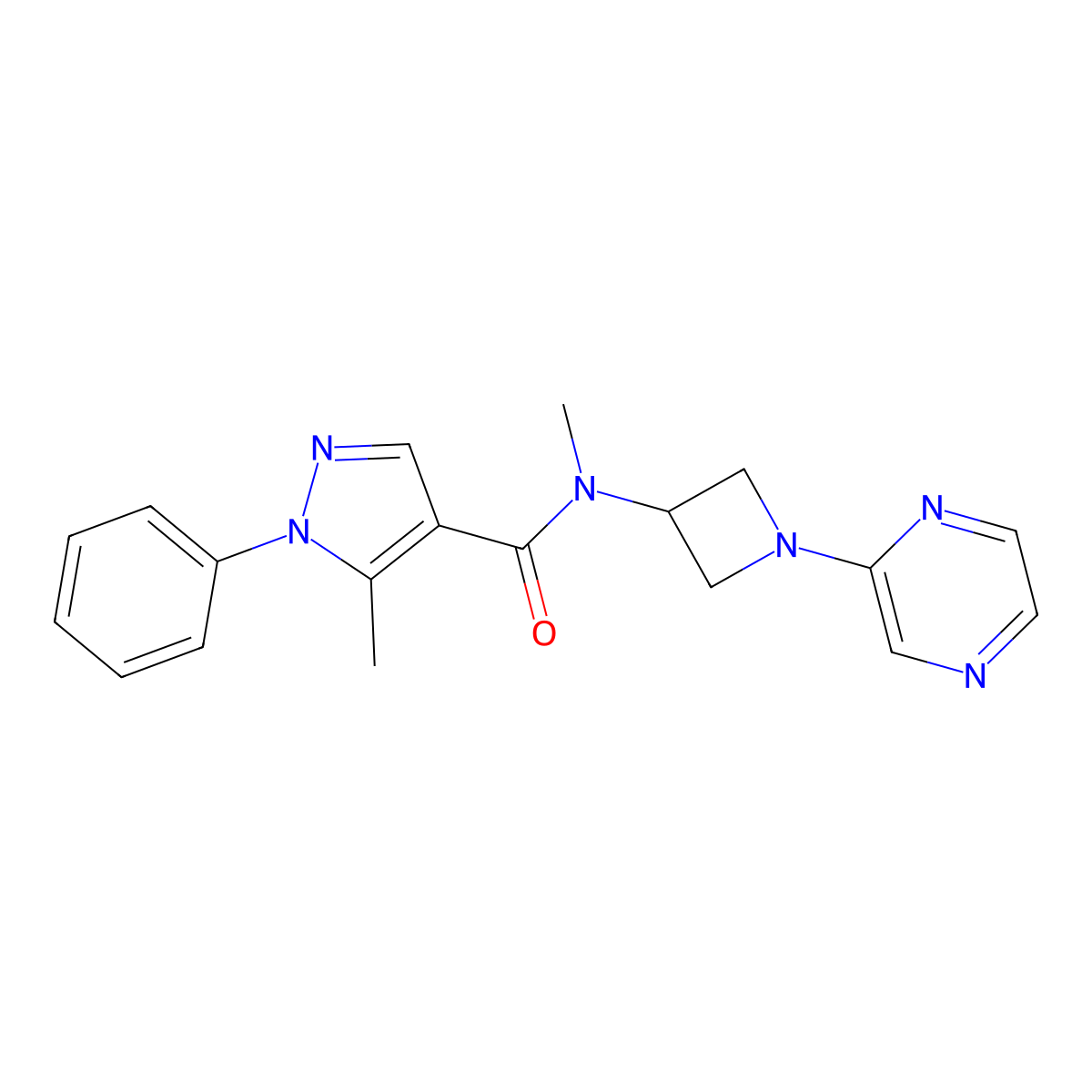 N,5-dimethyl-1-phenyl-N-[1-(pyrazin-2-yl)azetidin-3-yl]-1H-pyrazole-4-carboxamide molecular structure, CAS 2380080-66-8
