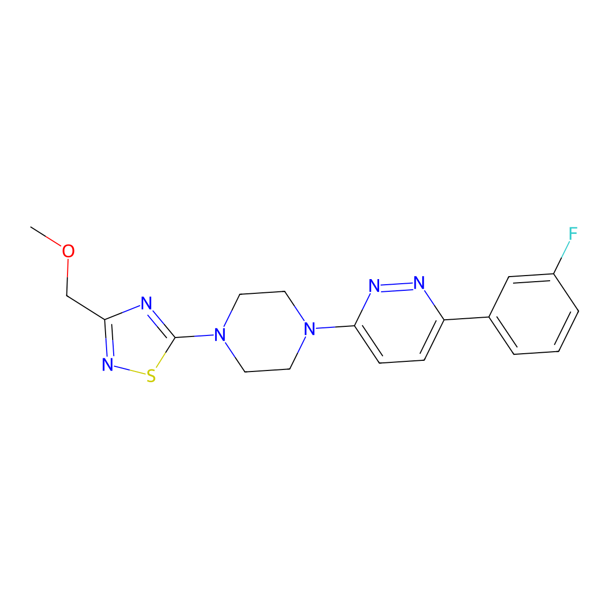 3-(3-Fluorophenyl)-6-{4-[3-(methoxymethyl)-1,2,4-thiadiazol-5-yl]piperazin-1-yl}pyridazine molecular structure, CAS 2380080-77-1