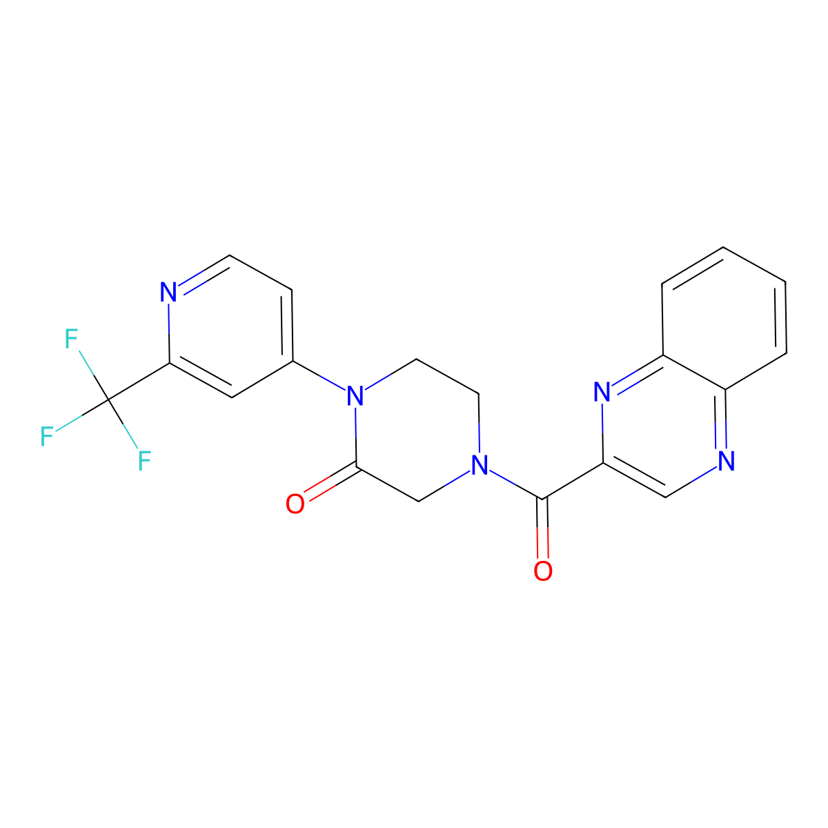 4-(Quinoxaline-2-carbonyl)-1-[2-(trifluoromethyl)pyridin-4-yl]piperazin-2-one molecular structure, CAS 2380080-79-3