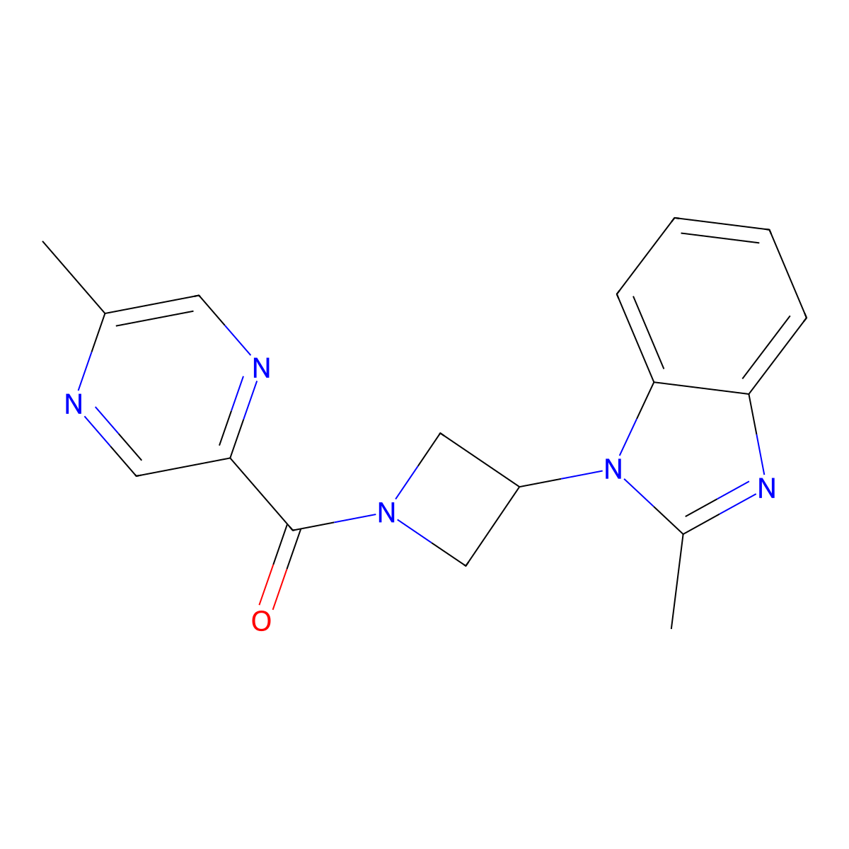 2-methyl-1-[1-(5-methylpyrazine-2-carbonyl)azetidin-3-yl]-1H-1,3-benzodiazole molecular structure, CAS 2380080-83-9