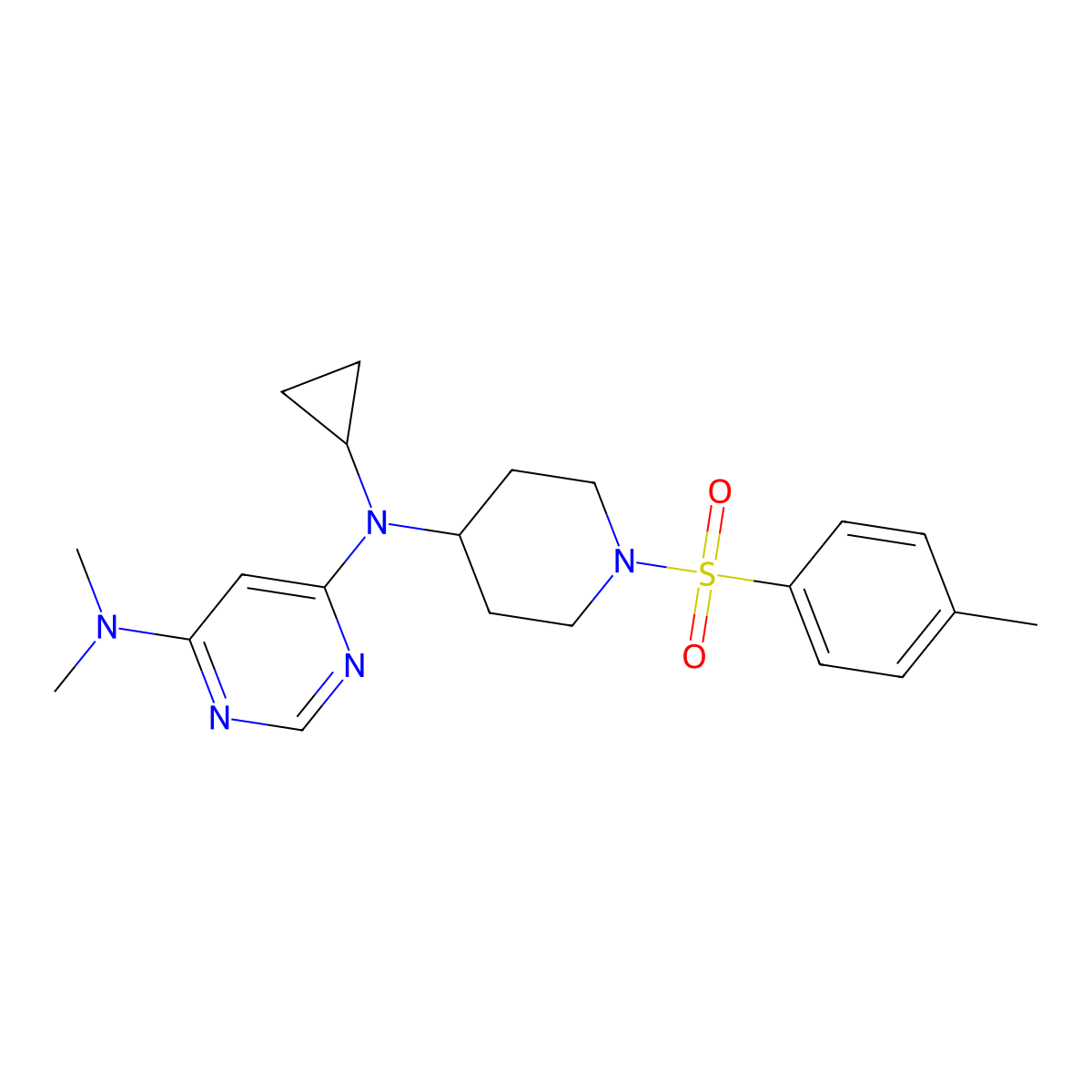 N4-cyclopropyl-N6,N6-dimethyl-N4-[1-(4-methylbenzenesulfonyl)piperidin-4-yl]pyrimidine-4,6-diamine molecular structure, CAS 2380080-85-1