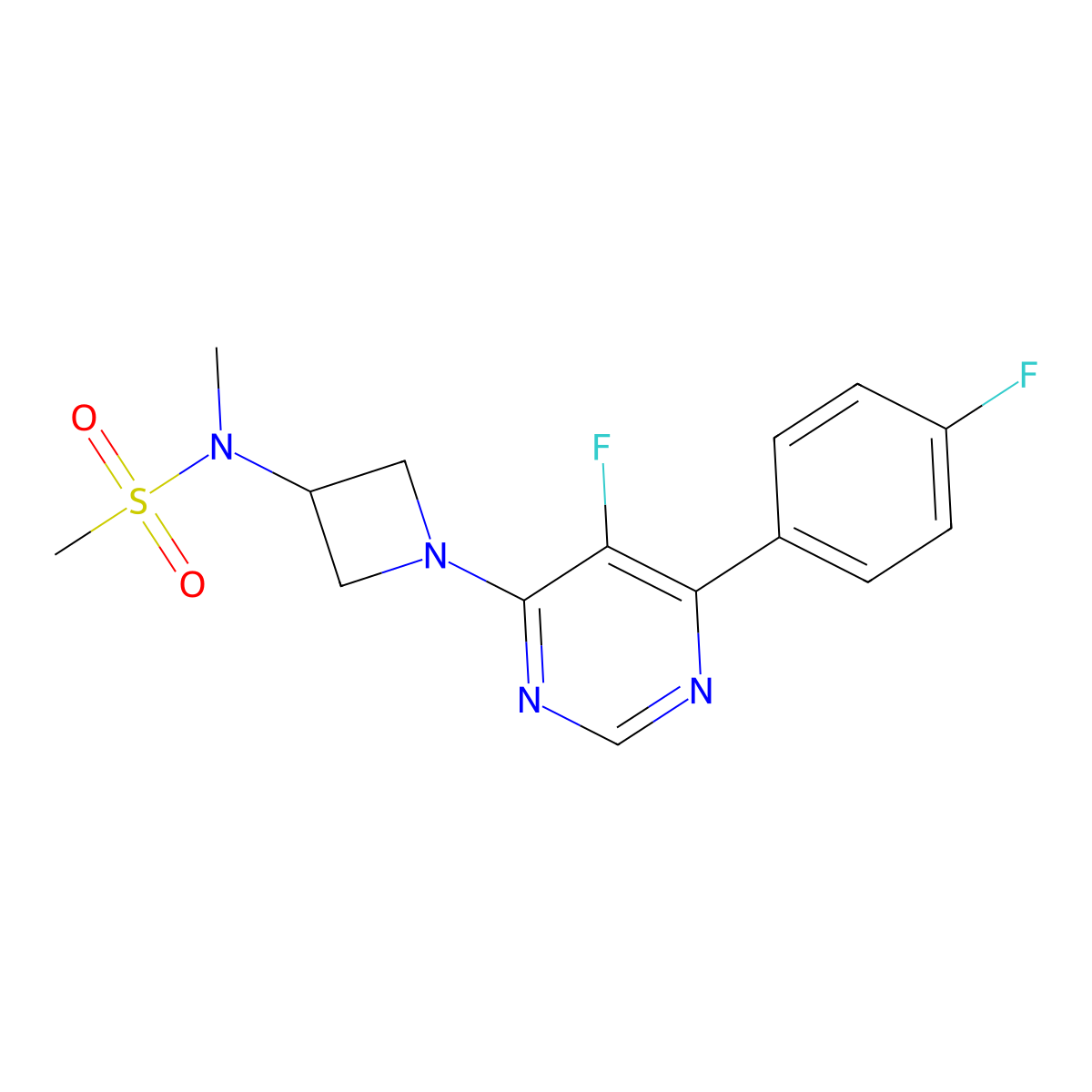 N-{1-[5-fluoro-6-(4-fluorophenyl)pyrimidin-4-yl]azetidin-3-yl}-N-methylmethanesulfonamide molecular structure, CAS 2380080-97-5