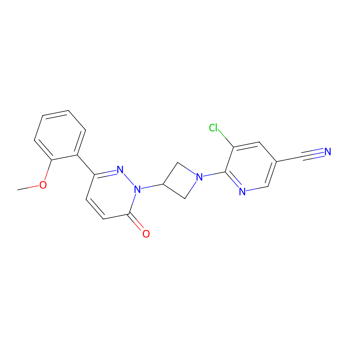 5-Chloro-6-[3-[3-(2-methoxyphenyl)-6-oxopyridazin-1-yl]azetidin-1-yl]pyridine-3-carbonitrile molecular structure, CAS 2380081-10-5