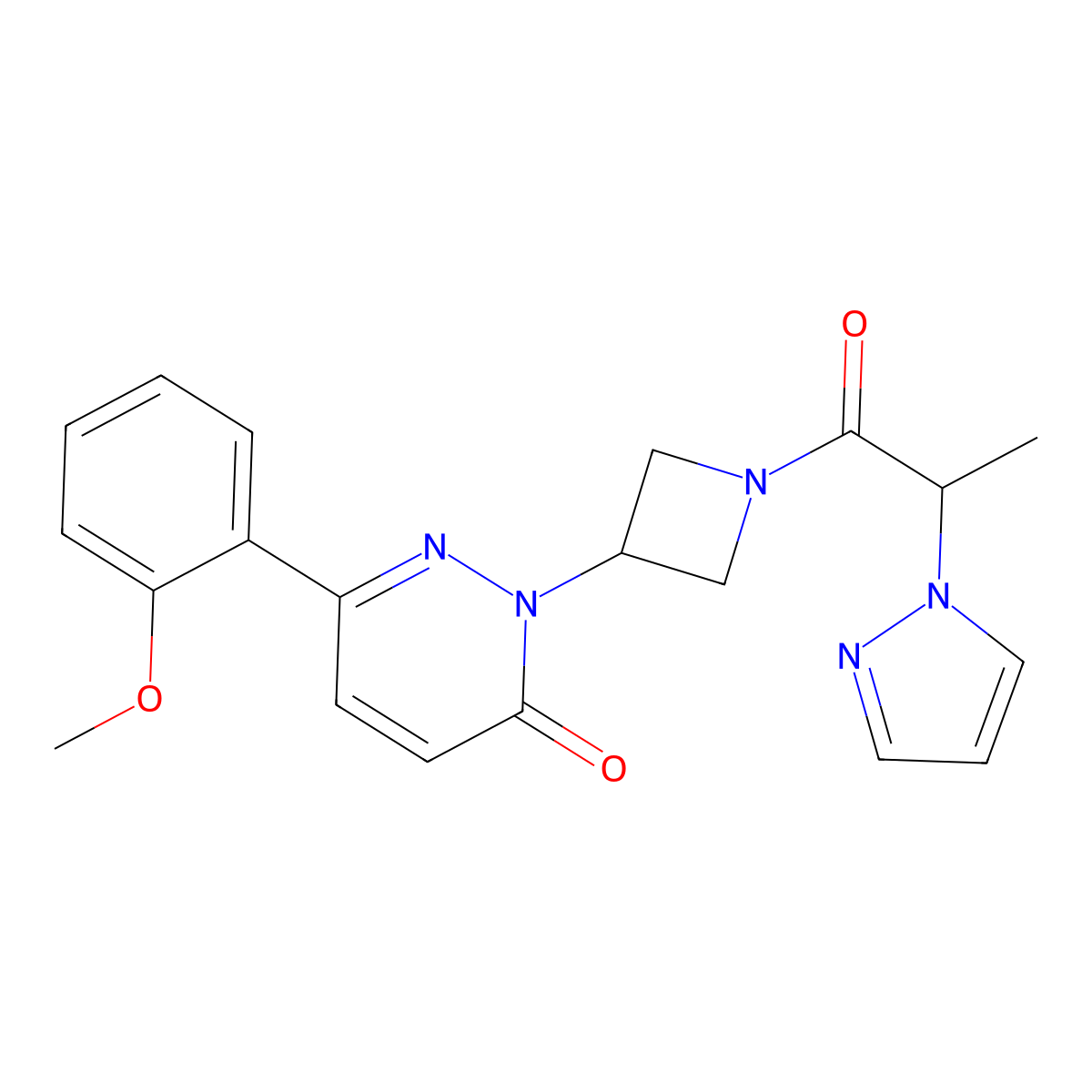 6-(2-methoxyphenyl)-2-{1-[2-(1H-pyrazol-1-yl)propanoyl]azetidin-3-yl}-2,3-dihydropyridazin-3-one molecular structure, CAS 2380081-19-4