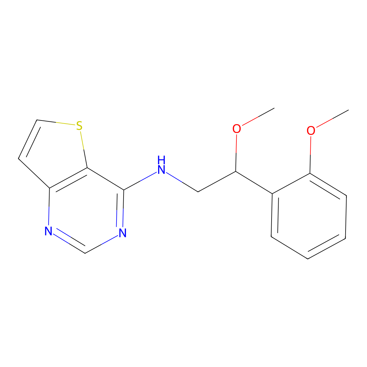 N-[2-Methoxy-2-(2-methoxyphenyl)ethyl]thieno[3,2-d]pyrimidin-4-amine molecular structure, CAS 2380081-20-7