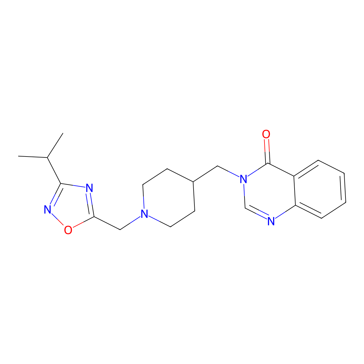 3-[(1-{[3-(Propan-2-yl)-1,2,4-oxadiazol-5-yl]methyl}piperidin-4-yl)methyl]-3,4-dihydroquinazolin-4-one molecular structure, CAS 2380081-22-9