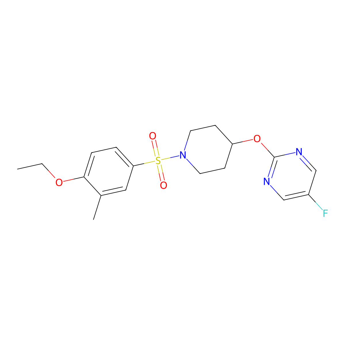 2-{[1-(4-Ethoxy-3-methylbenzenesulfonyl)piperidin-4-yl]oxy}-5-fluoropyrimidine molecular structure, CAS 2380081-23-0