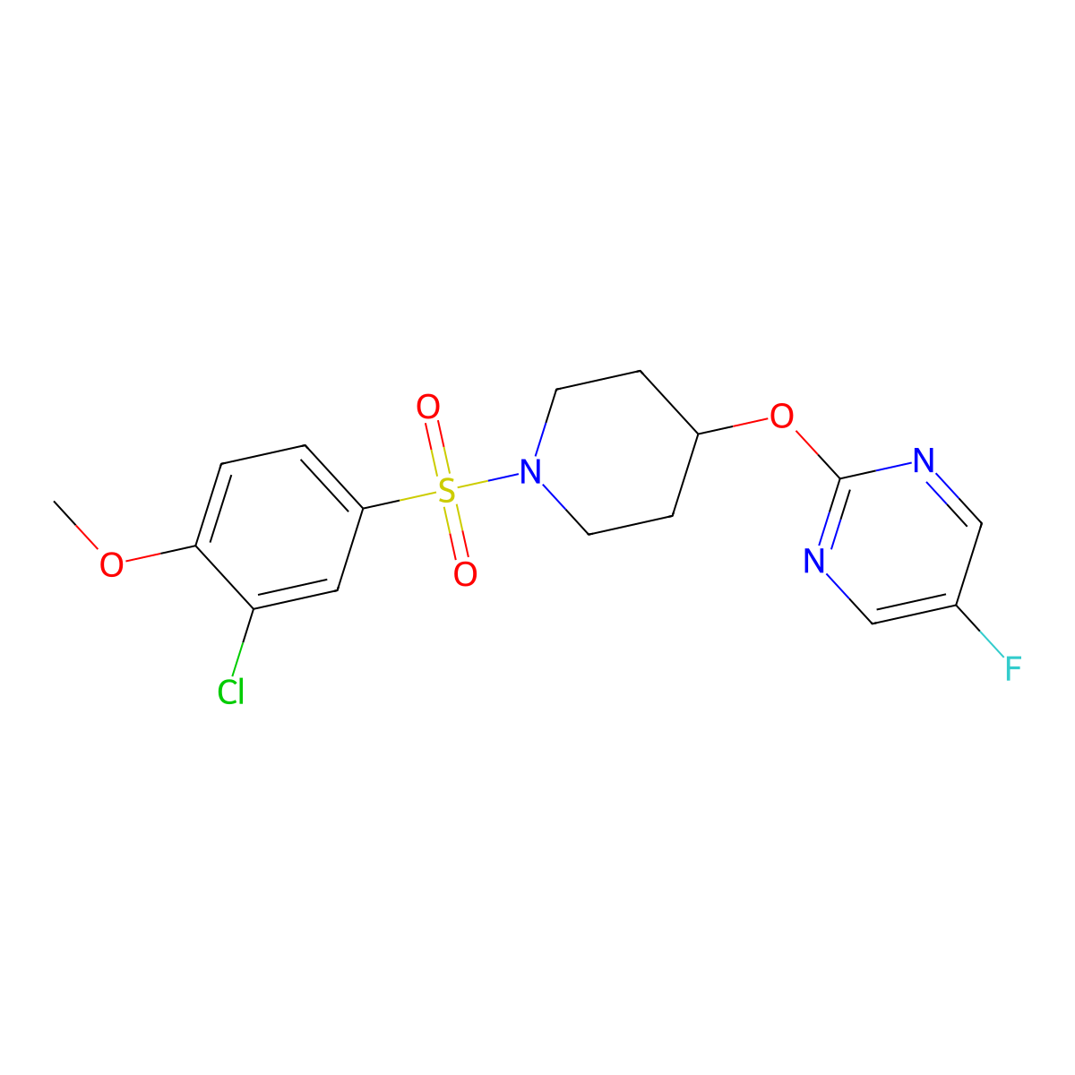 2-{[1-(3-Chloro-4-methoxybenzenesulfonyl)piperidin-4-yl]oxy}-5-fluoropyrimidine molecular structure, CAS 2380081-24-1