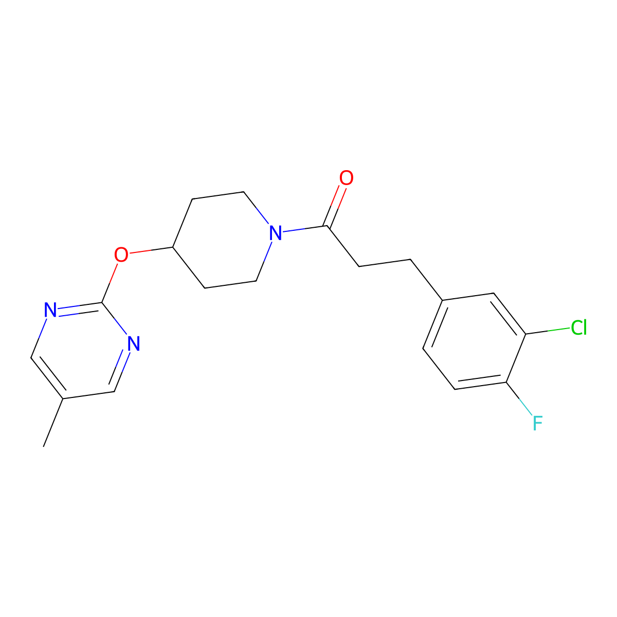 3-(3-Chloro-4-fluorophenyl)-1-{4-[(5-methylpyrimidin-2-yl)oxy]piperidin-1-yl}propan-1-one molecular structure, CAS 2380081-35-4
