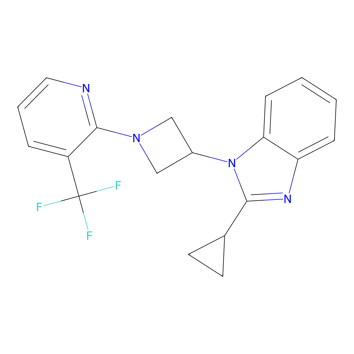 2-cyclopropyl-1-{1-[3-(trifluoromethyl)pyridin-2-yl]azetidin-3-yl}-1H-1,3-benzodiazole molecular structure, CAS 2380081-41-2