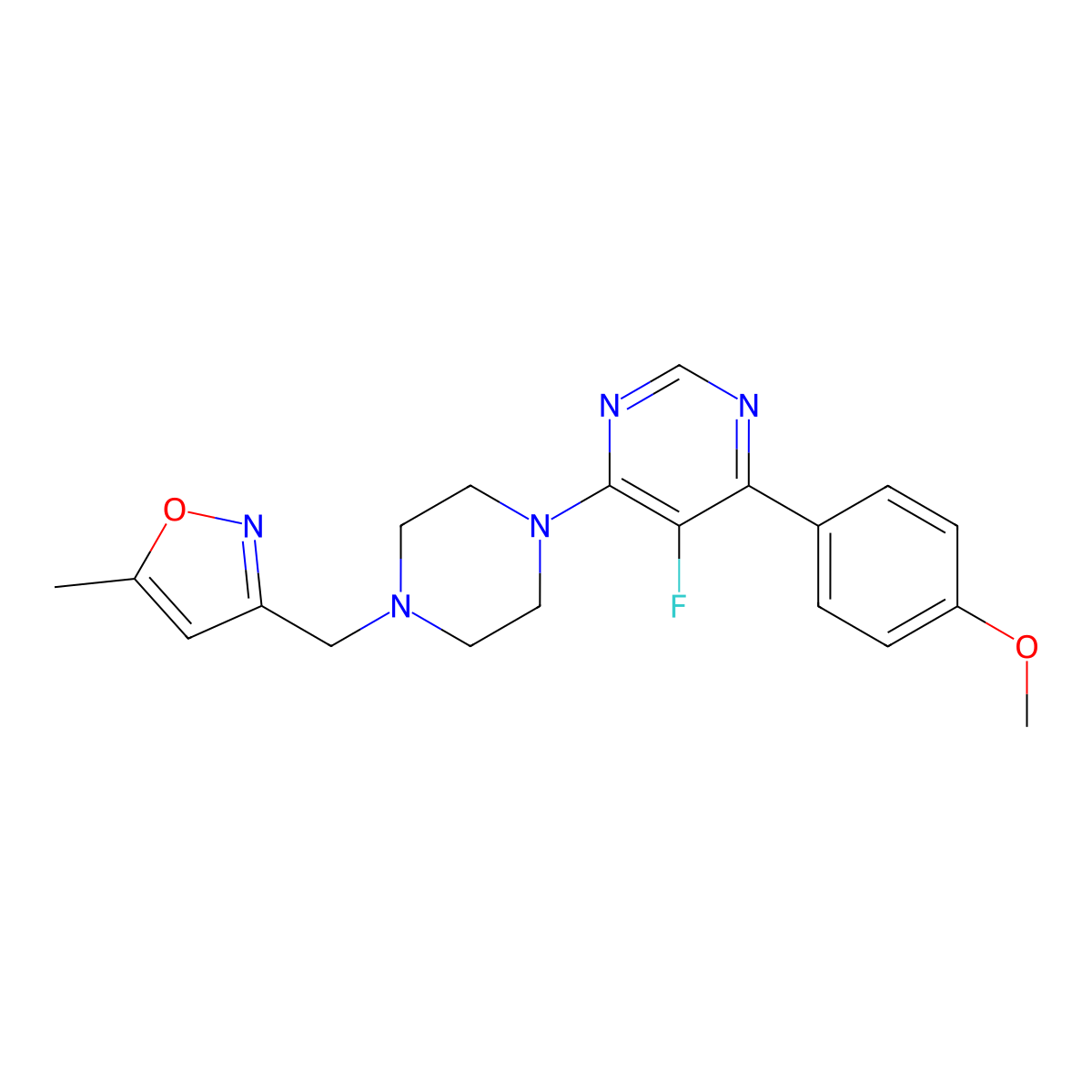 5-Fluoro-4-(4-methoxyphenyl)-6-{4-[(5-methyl-1,2-oxazol-3-yl)methyl]piperazin-1-yl}pyrimidine molecular structure, CAS 2380081-42-3