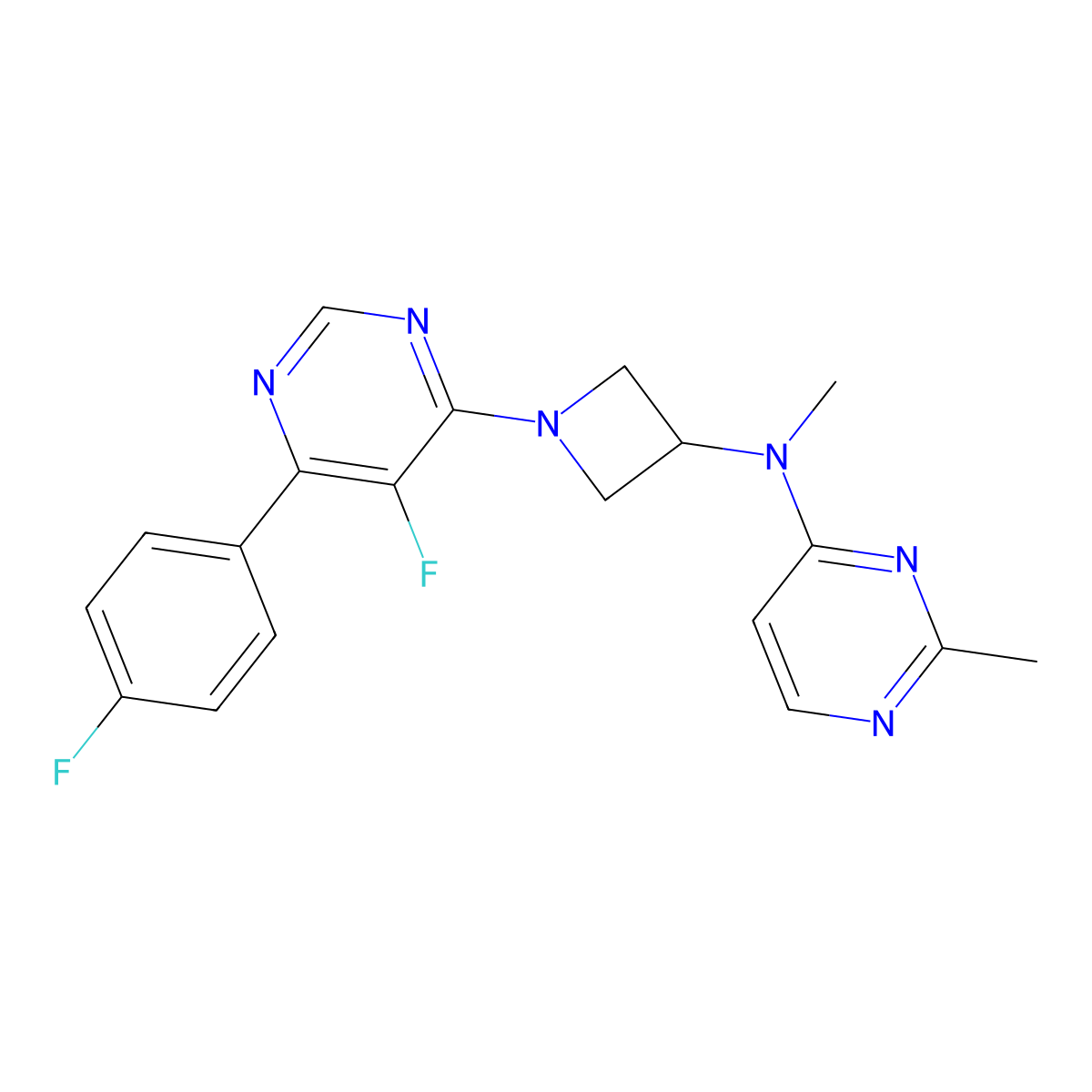N-{1-[5-fluoro-6-(4-fluorophenyl)pyrimidin-4-yl]azetidin-3-yl}-N,2-dimethylpyrimidin-4-amine molecular structure, CAS 2380081-45-6
