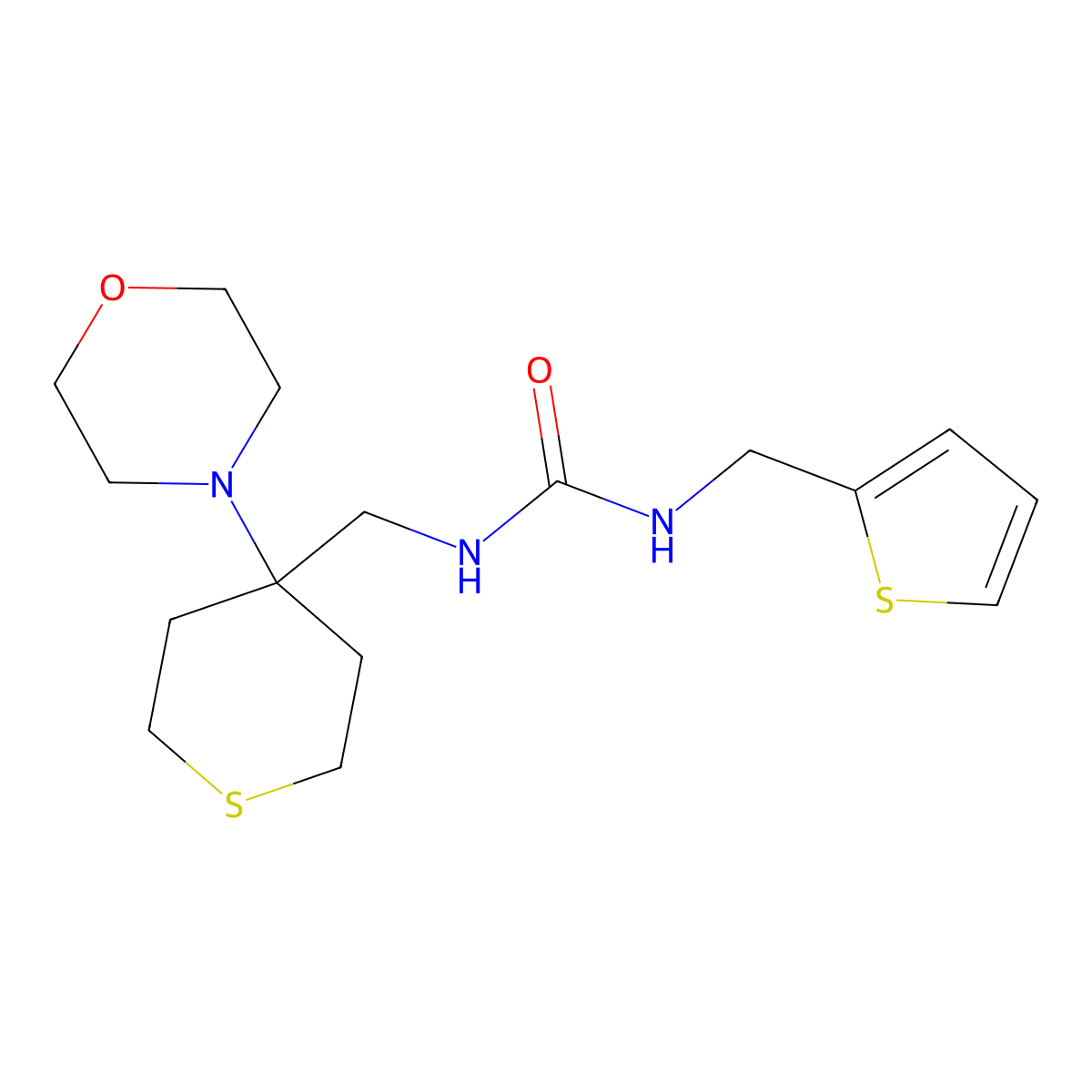 1-{[4-(Morpholin-4-yl)thian-4-yl]methyl}-3-[(thiophen-2-yl)methyl]urea molecular structure, CAS 2380081-47-8