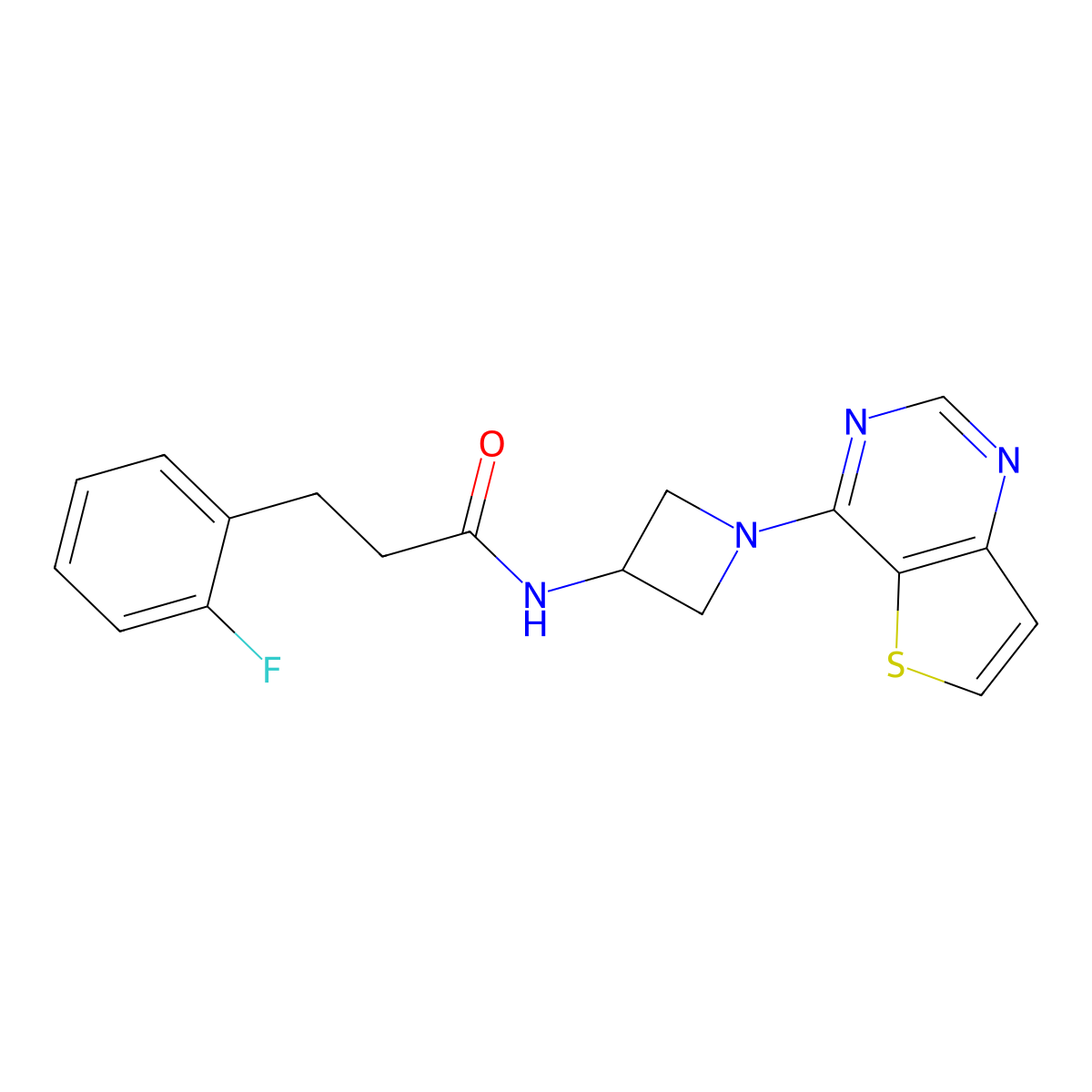 3-(2-fluorophenyl)-N-(1-{thieno[3,2-d]pyrimidin-4-yl}azetidin-3-yl)propanamide molecular structure, CAS 2380081-53-6