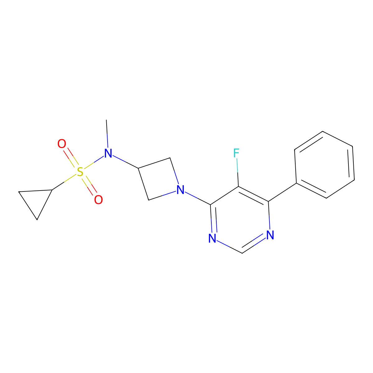 N-[1-(5-Fluoro-6-phenylpyrimidin-4-yl)azetidin-3-yl]-N-methylcyclopropanesulfonamide molecular structure, CAS 2380081-56-9