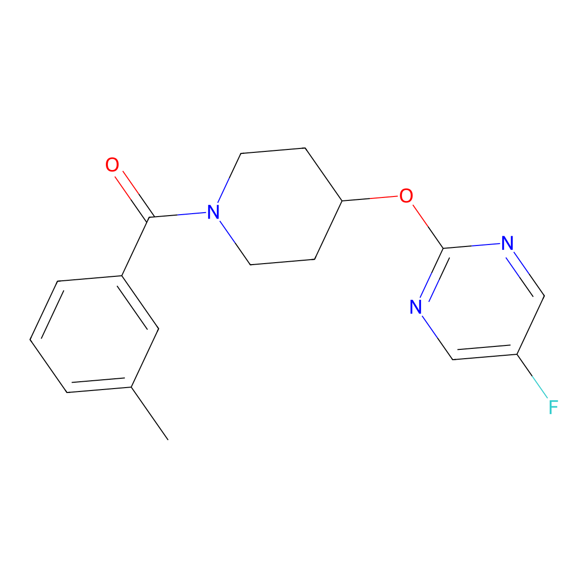 5-Fluoro-2-{[1-(3-methylbenzoyl)piperidin-4-yl]oxy}pyrimidine molecular structure, CAS 2380081-57-0
