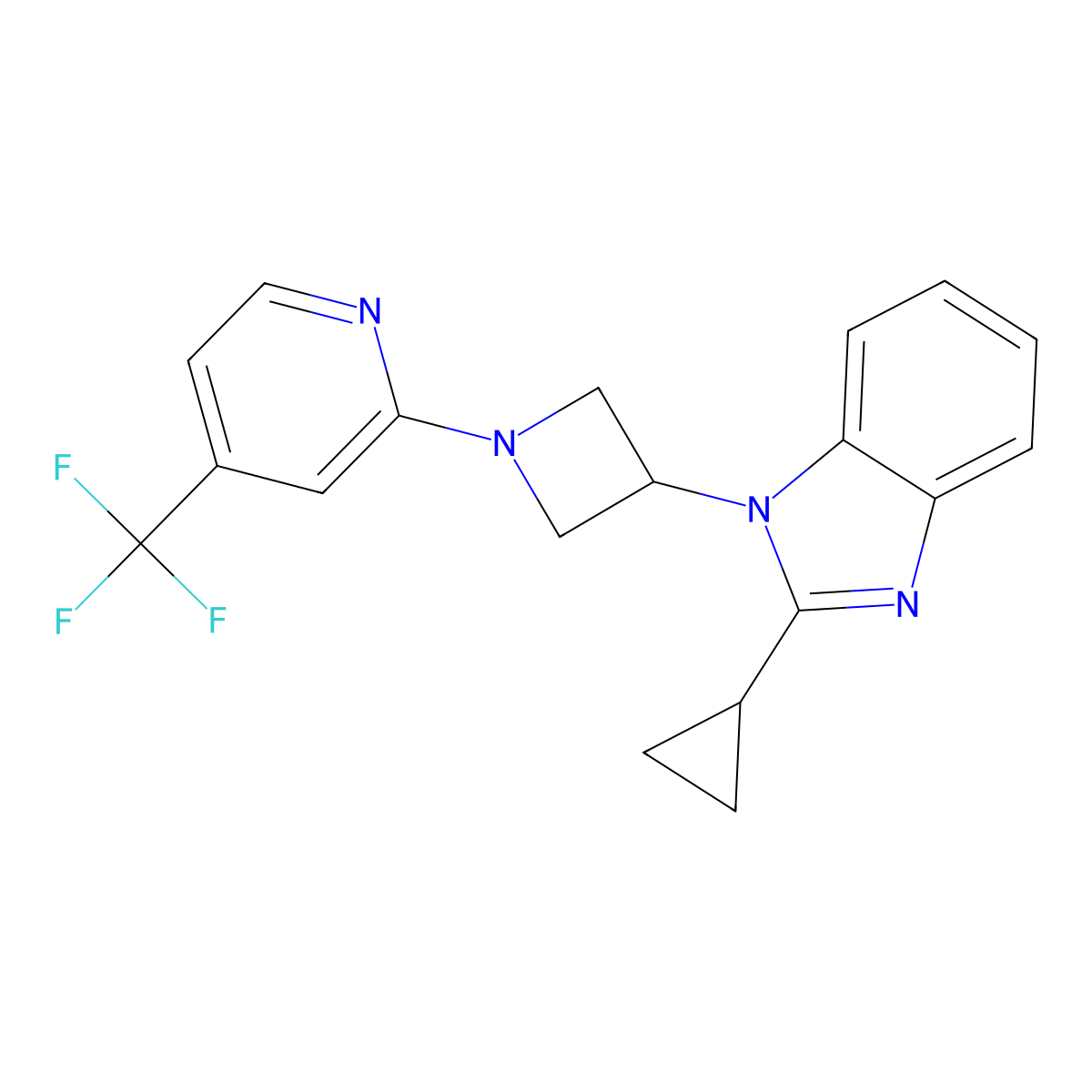 2-cyclopropyl-1-{1-[4-(trifluoromethyl)pyridin-2-yl]azetidin-3-yl}-1H-1,3-benzodiazole molecular structure, CAS 2380081-58-1