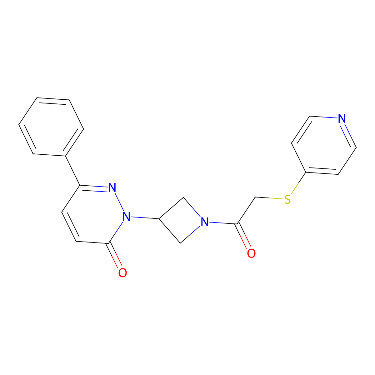 6-Phenyl-2-{1-[2-(pyridin-4-ylsulfanyl)acetyl]azetidin-3-yl}-2,3-dihydropyridazin-3-one molecular structure, CAS 2380081-60-5