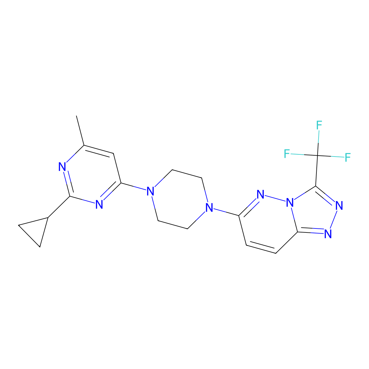 2-Cyclopropyl-4-methyl-6-{4-[3-(trifluoromethyl)-[1,2,4]triazolo[4,3-b]pyridazin-6-yl]piperazin-1-yl}pyrimidine molecular structure, CAS 2380081-62-7