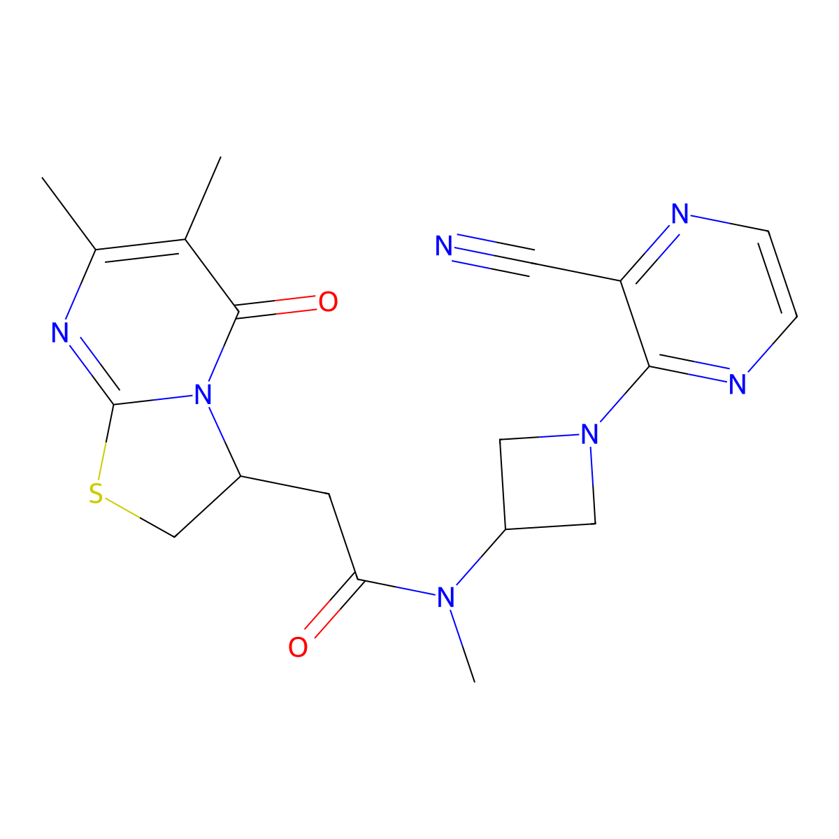 N-[1-(3-cyanopyrazin-2-yl)azetidin-3-yl]-2-{6,7-dimethyl-5-oxo-2H,3H,5H-[1,3]thiazolo[3,2-a]pyrimidin-3-yl}-N-methylacetamide molecular structure, CAS 2380081-63-8