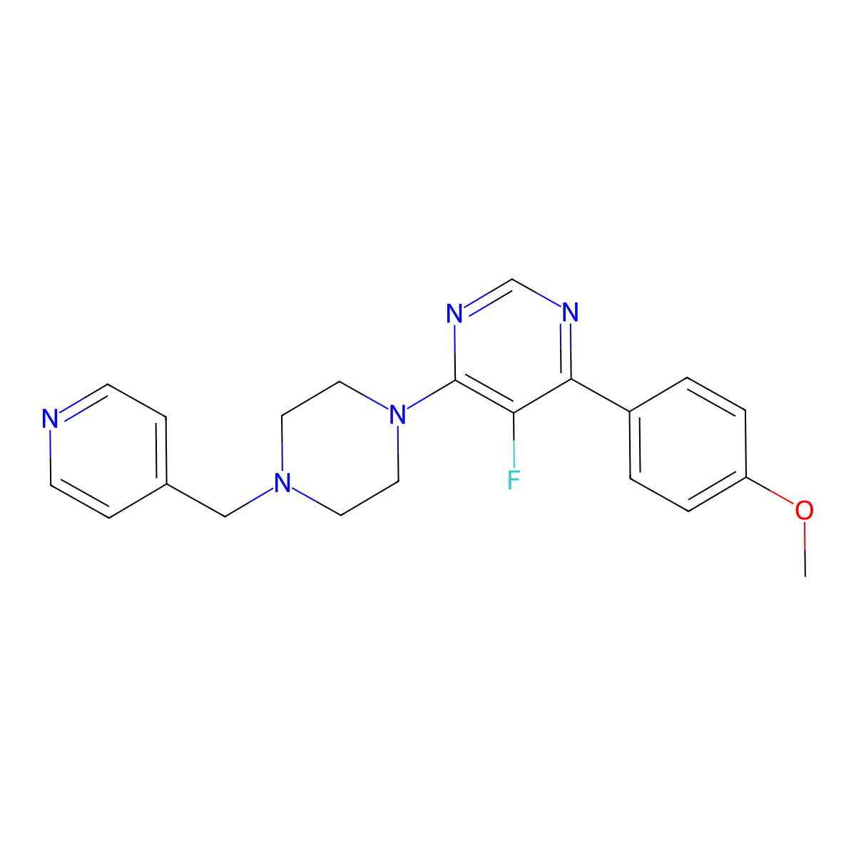 5-Fluoro-4-(4-methoxyphenyl)-6-{4-[(pyridin-4-yl)methyl]piperazin-1-yl}pyrimidine molecular structure, CAS 2380081-70-7