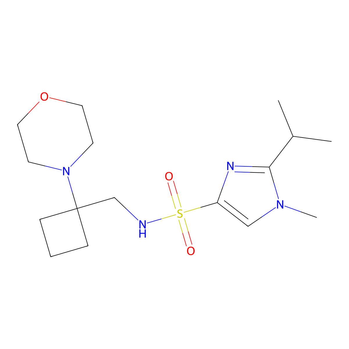 1-methyl-N-{[1-(morpholin-4-yl)cyclobutyl]methyl}-2-(propan-2-yl)-1H-imidazole-4-sulfonamide molecular structure, CAS 2380081-82-1