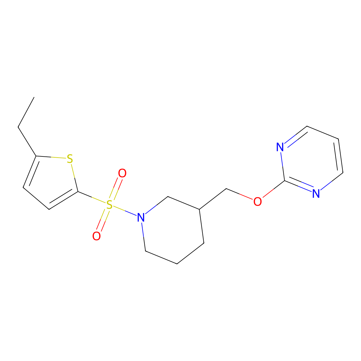 2-({1-[(5-Ethylthiophen-2-yl)sulfonyl]piperidin-3-yl}methoxy)pyrimidine molecular structure, CAS 2380081-84-3