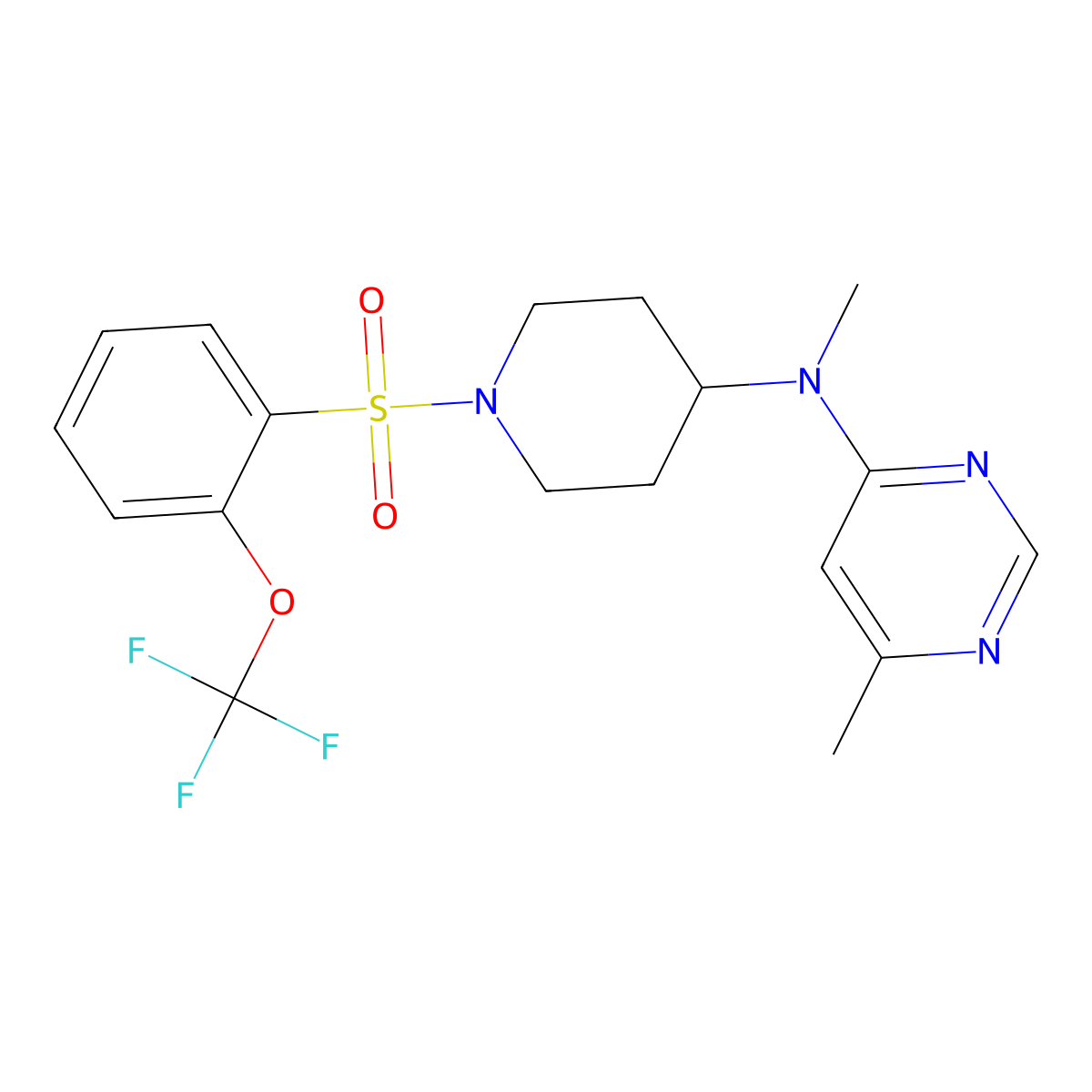 N,6-dimethyl-N-{1-[2-(trifluoromethoxy)benzenesulfonyl]piperidin-4-yl}pyrimidin-4-amine molecular structure, CAS 2380081-87-6